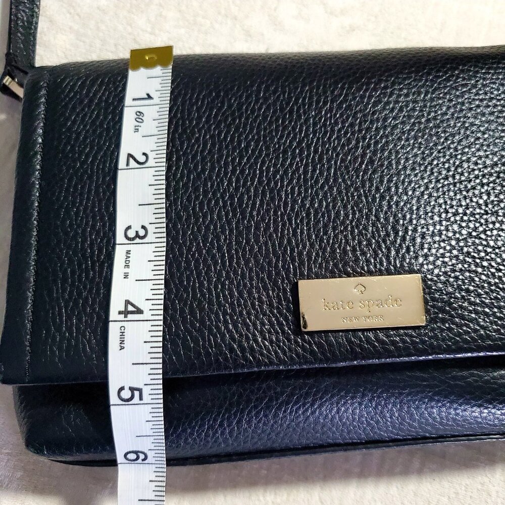 Kate Spade Black Pebbled Leather Crossbody Bag Flap Shoulder Purse Gold Log - Picture 5 of 10